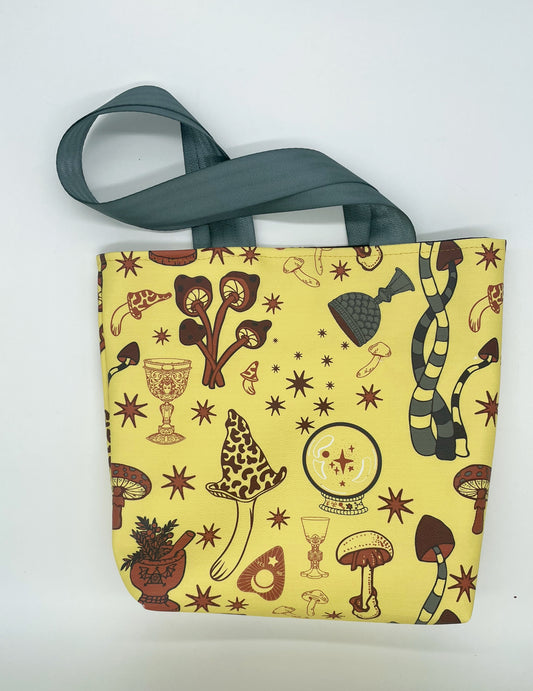 Tote Bag - Purse - Shoulder Bag - Vinyl Tote Bag - Yellow Mushrooms