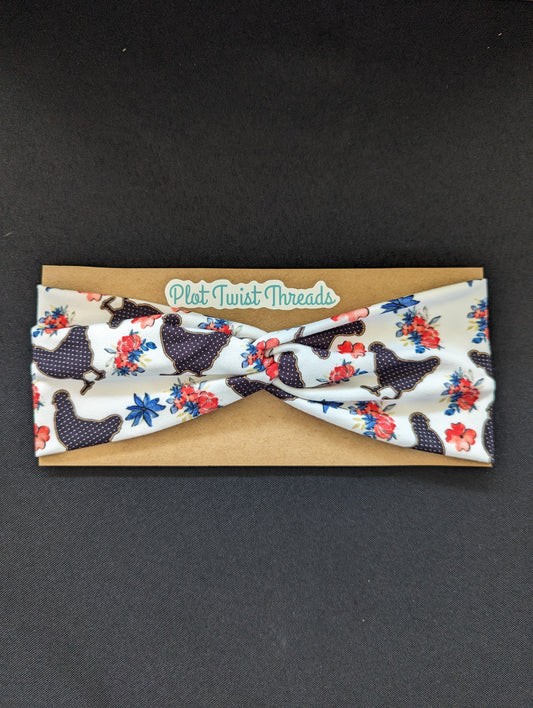 Adult Headband - Floral Chickens