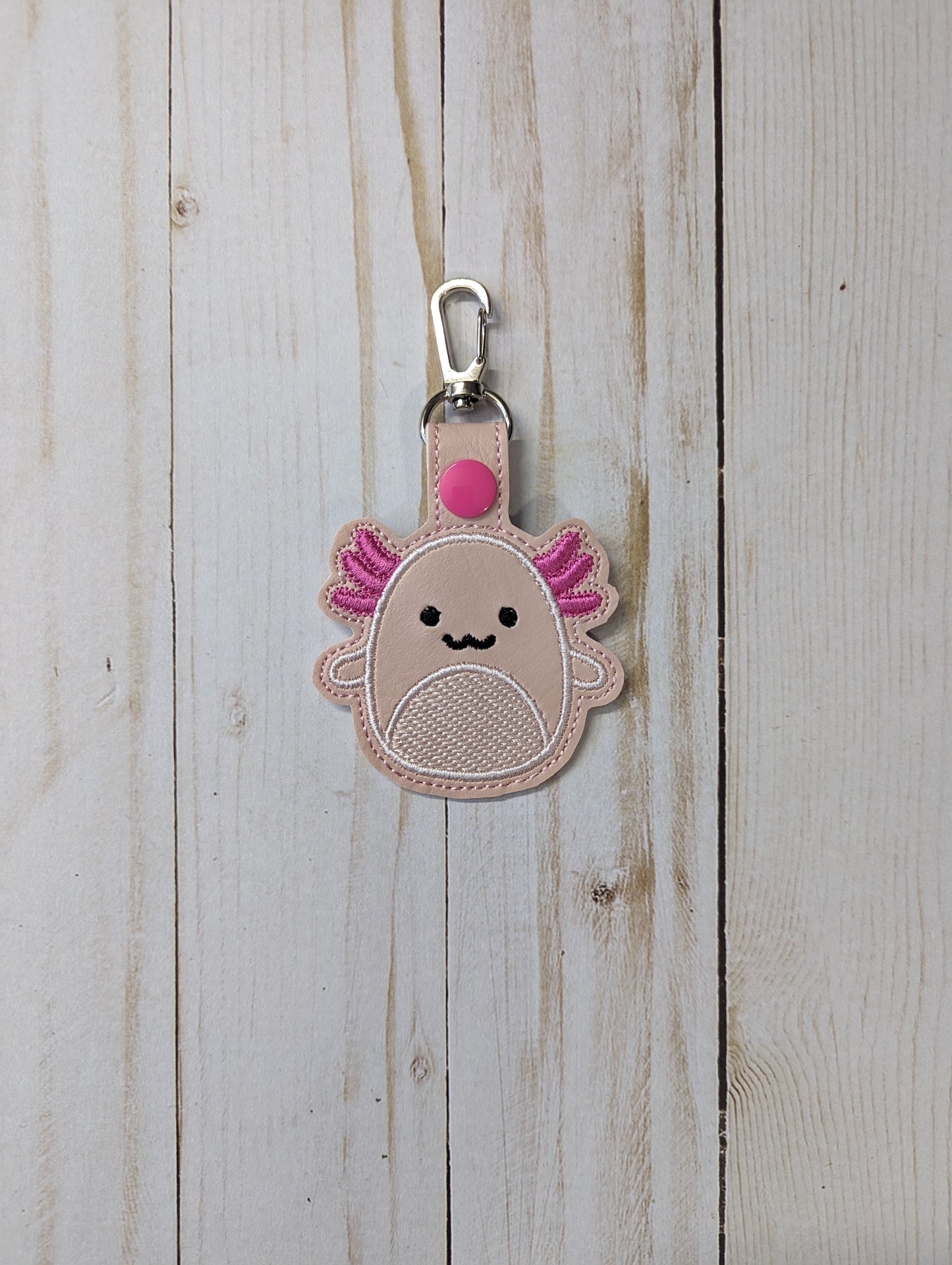 Keychain - Embroidered Keychain - Pink Axolotl