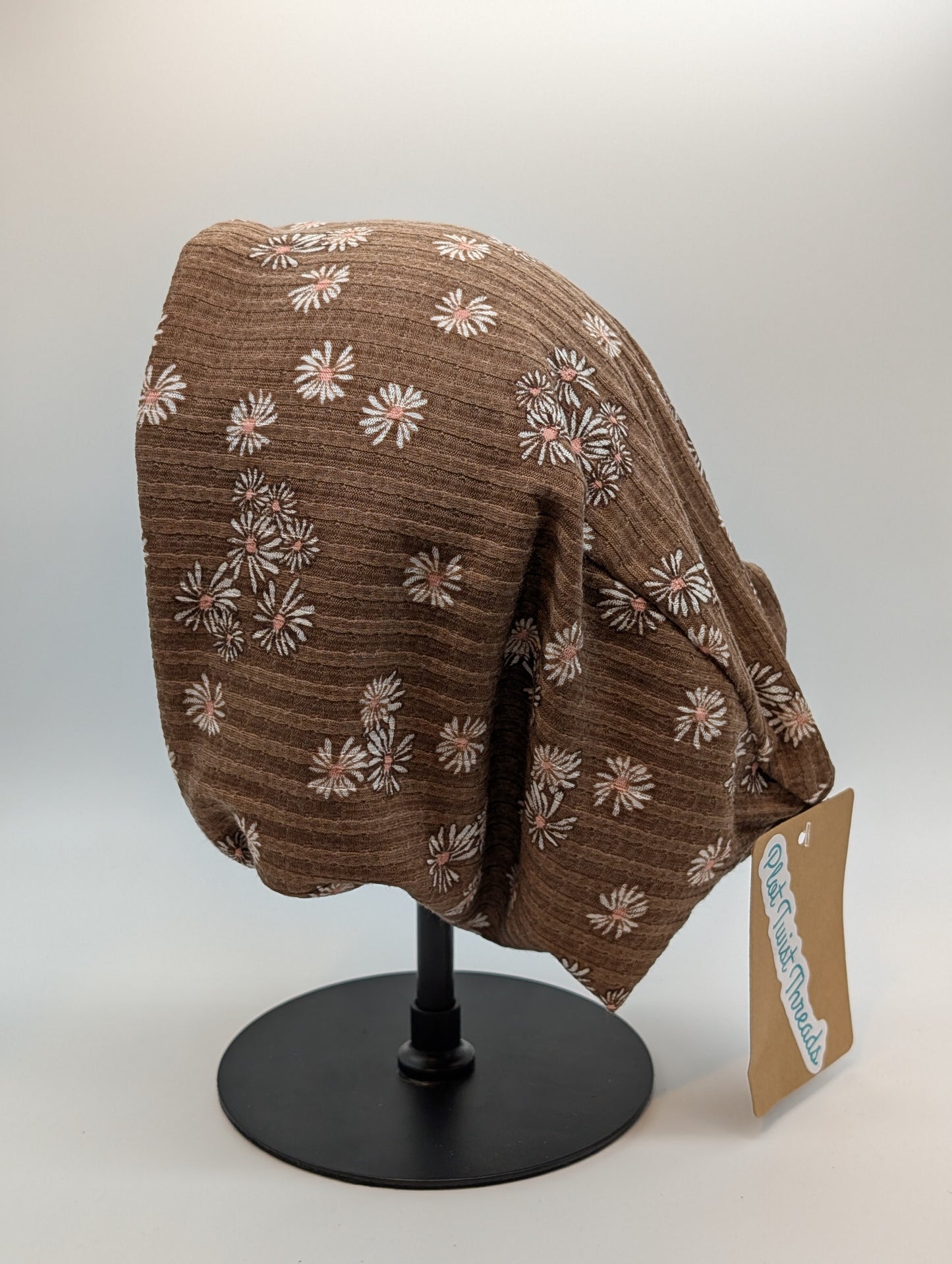 Beanie - Slouchy Beanie - Pointelle - Brown Daisies