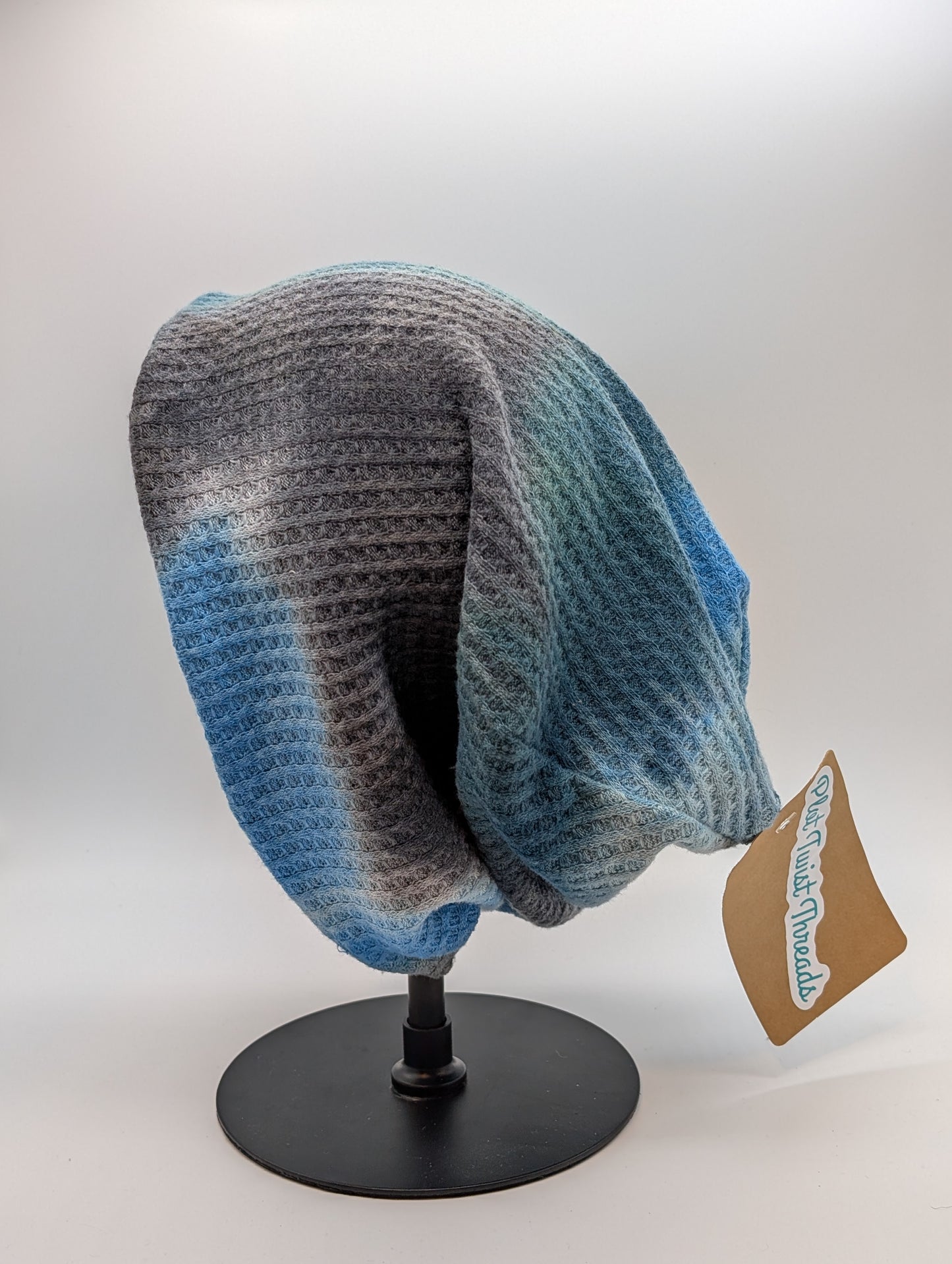Beanie - Slouchy Beanie - Waffle Knit - Blue/Gray Tie Dye