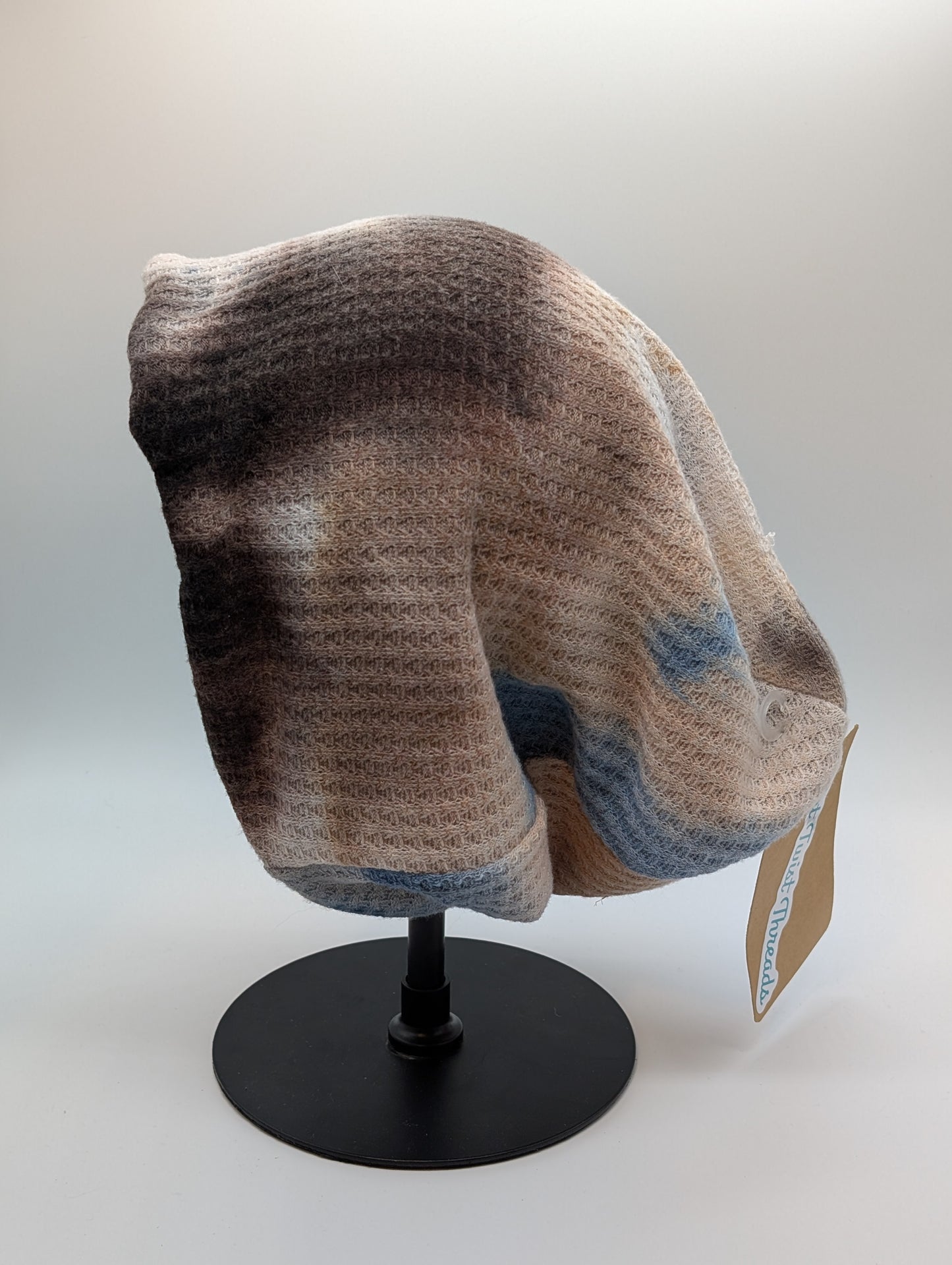 Beanie - Slouchy Beanie - Waffle Knit - Blue/Brown Tie Dye