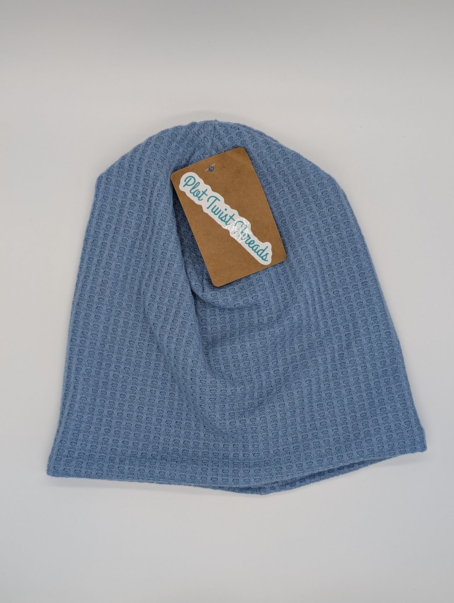 Beanie - Slouchy Beanie - Waffle Knit - Light Blue