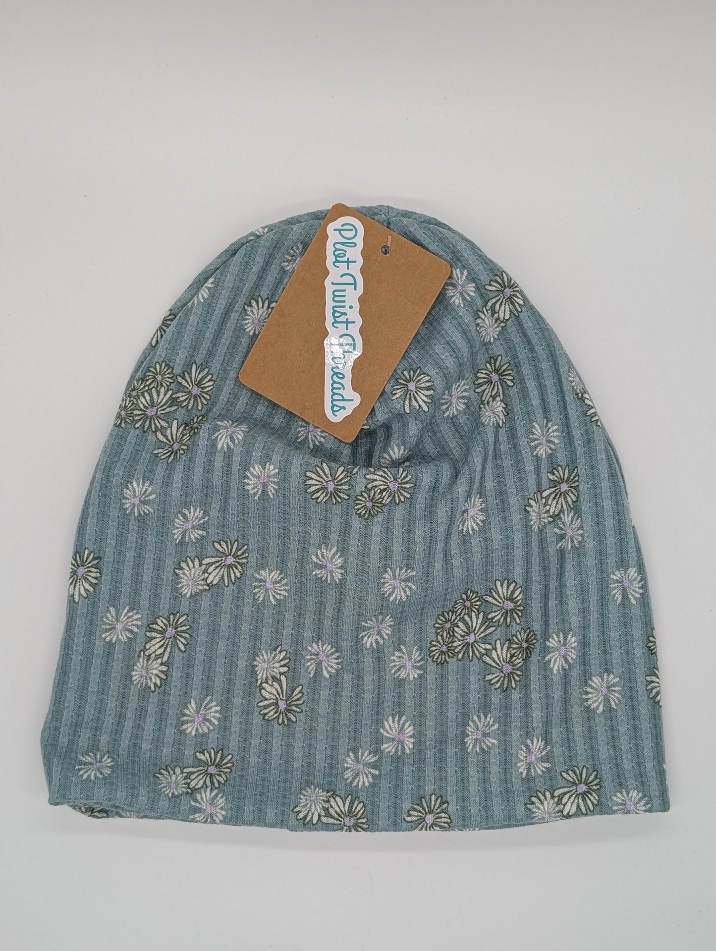 Beanie - Slouchy Beanie - Pointelle - Blue Daisies
