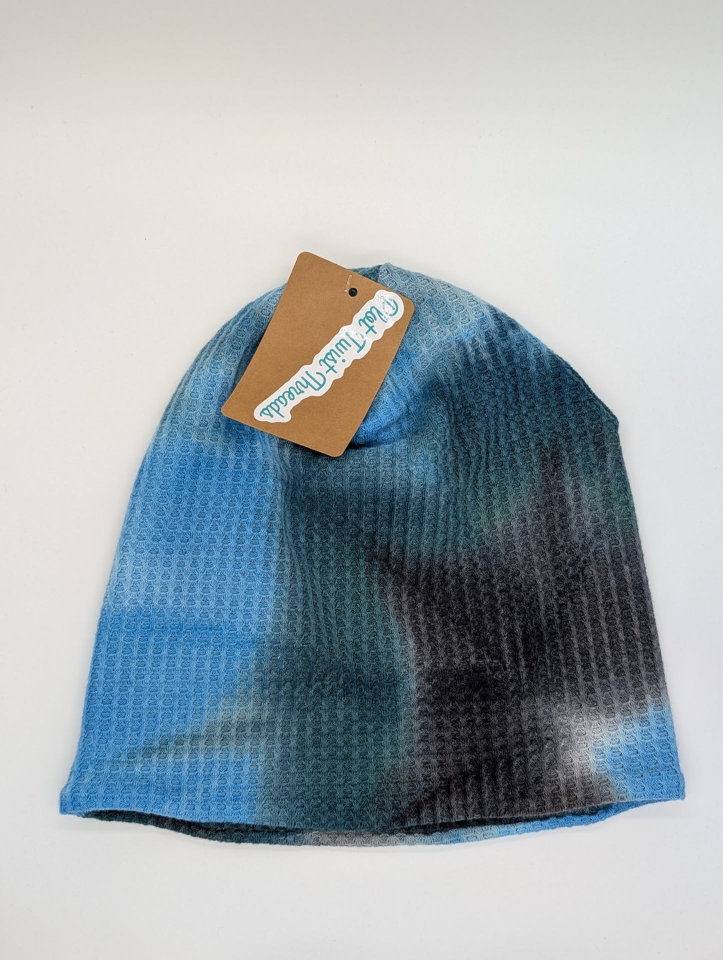 Beanie - Slouchy Beanie - Waffle Knit - Blue/Gray Tie Dye