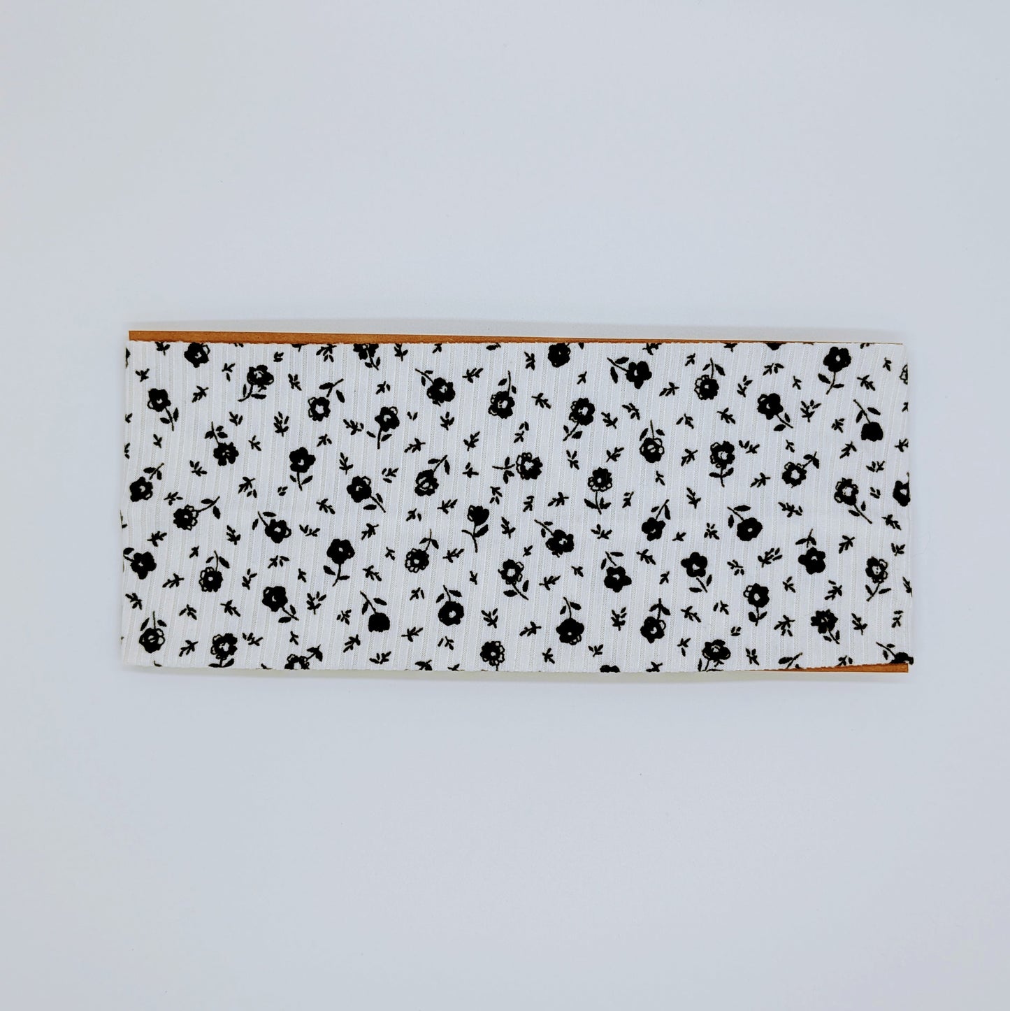 Adult Twist Headband - Rib Knit - White with Black Ditsy Flowers