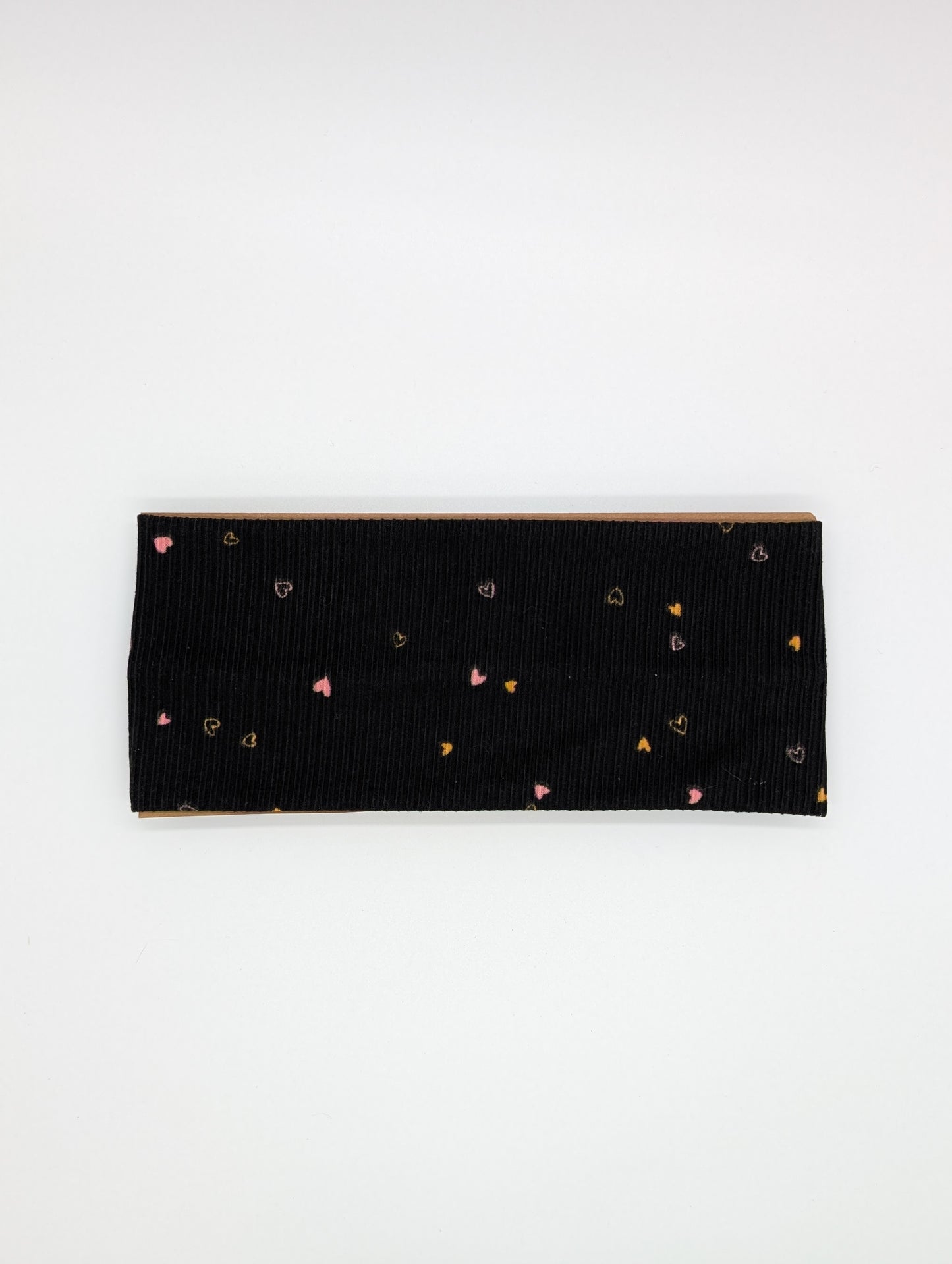 Adult Twist Headband - Rib Knit - Black with Tiny Hearts