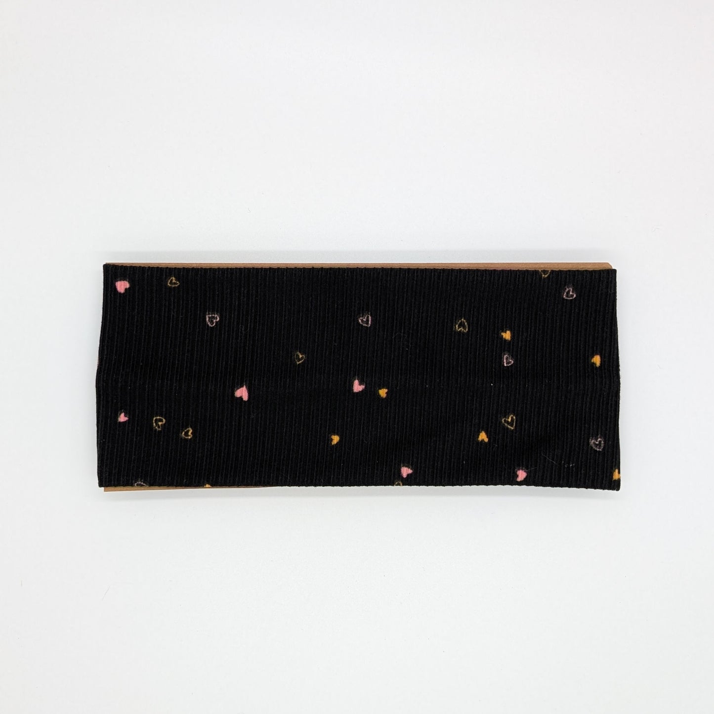 Adult Twist Headband - Rib Knit - Black with Tiny Hearts