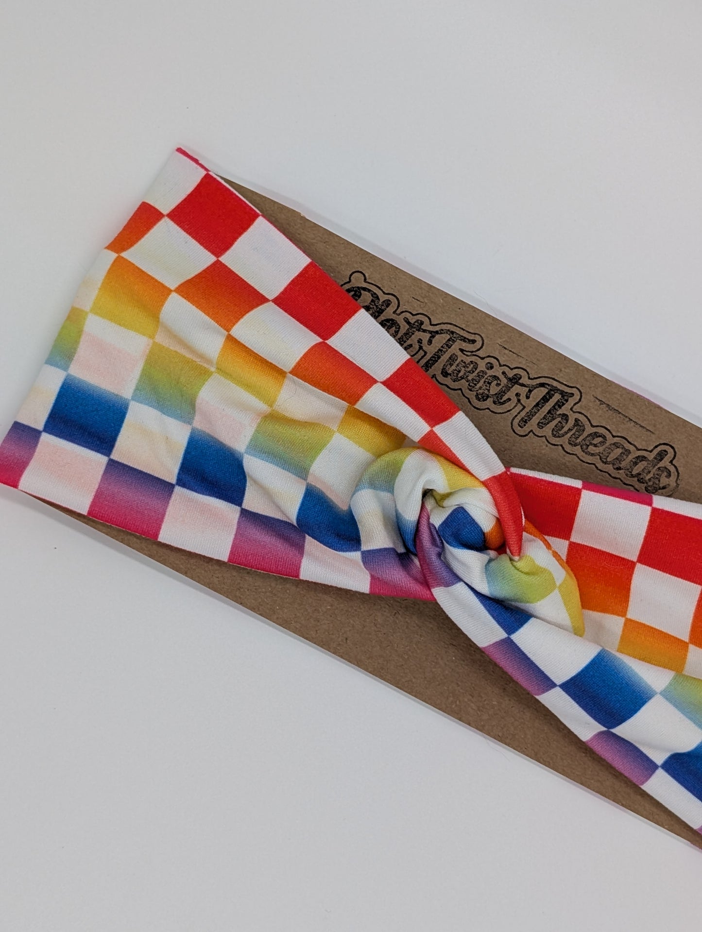 Adult Twist Headband - Rainbow Checks