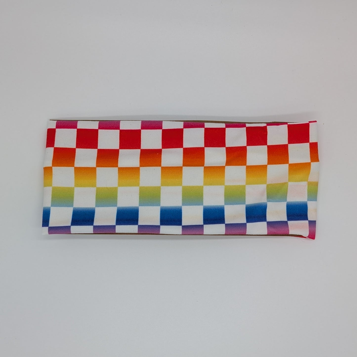 Adult Twist Headband - Rainbow Checks
