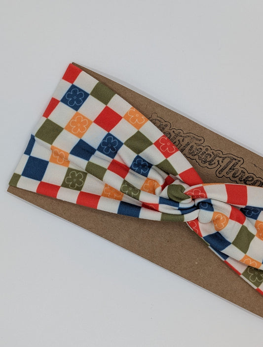 Adult Twist Headband - Floral Checks
