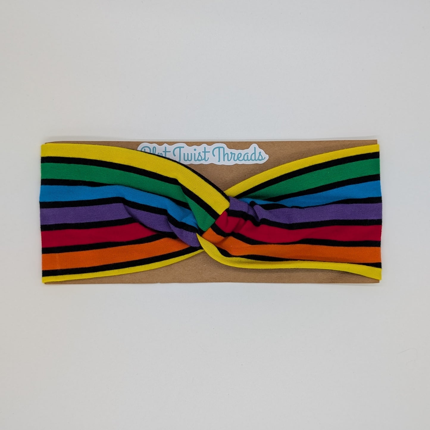 Adult Twist Headband - Rainbow and Black Stripes