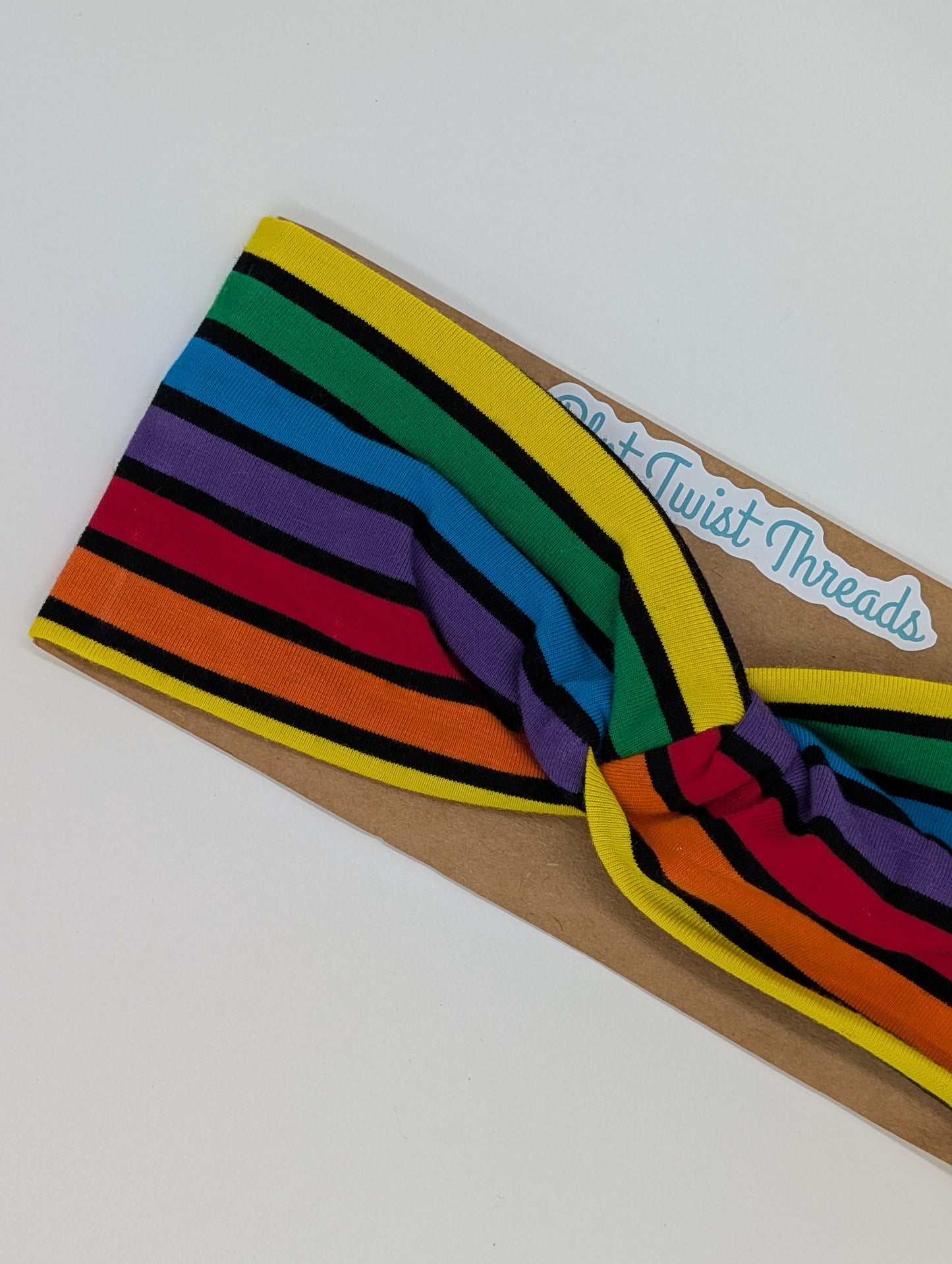 Adult Twist Headband - Rainbow and Black Stripes
