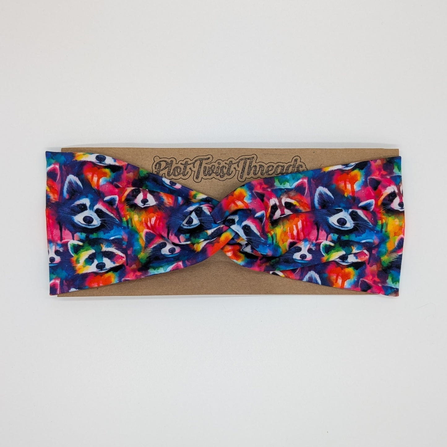 Adult Twist Headband - Rainbow Raccoons