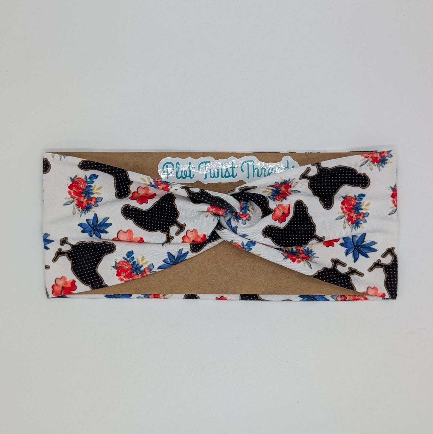 Adult Twist Headband - Floral Chickens