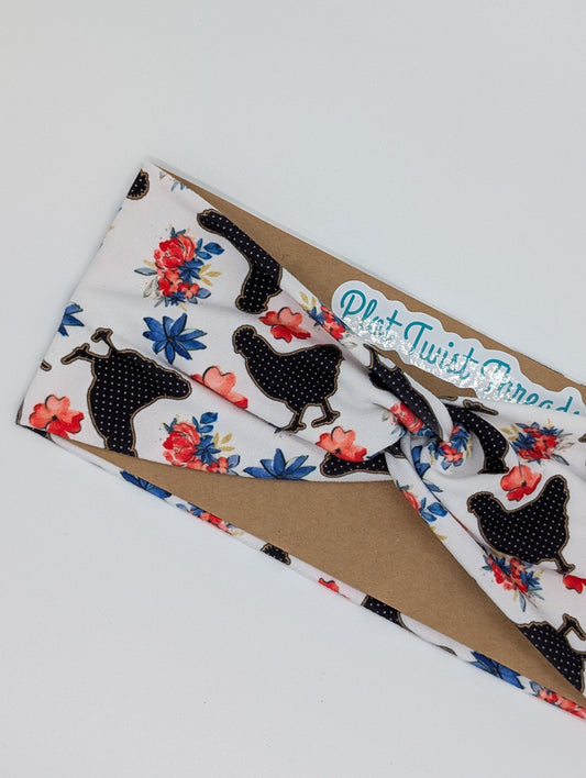 Adult Twist Headband - Floral Chickens