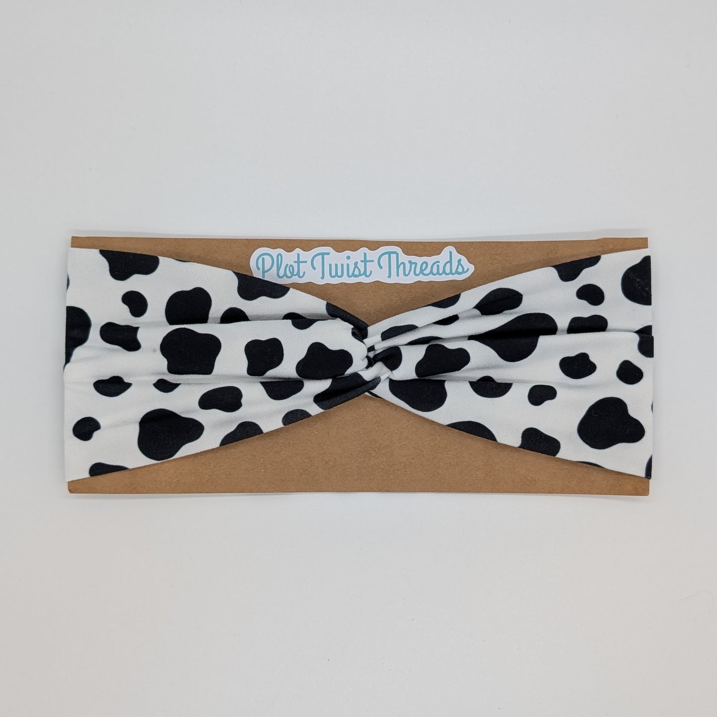 Adult Twist Headband - Cow Print Black and White
