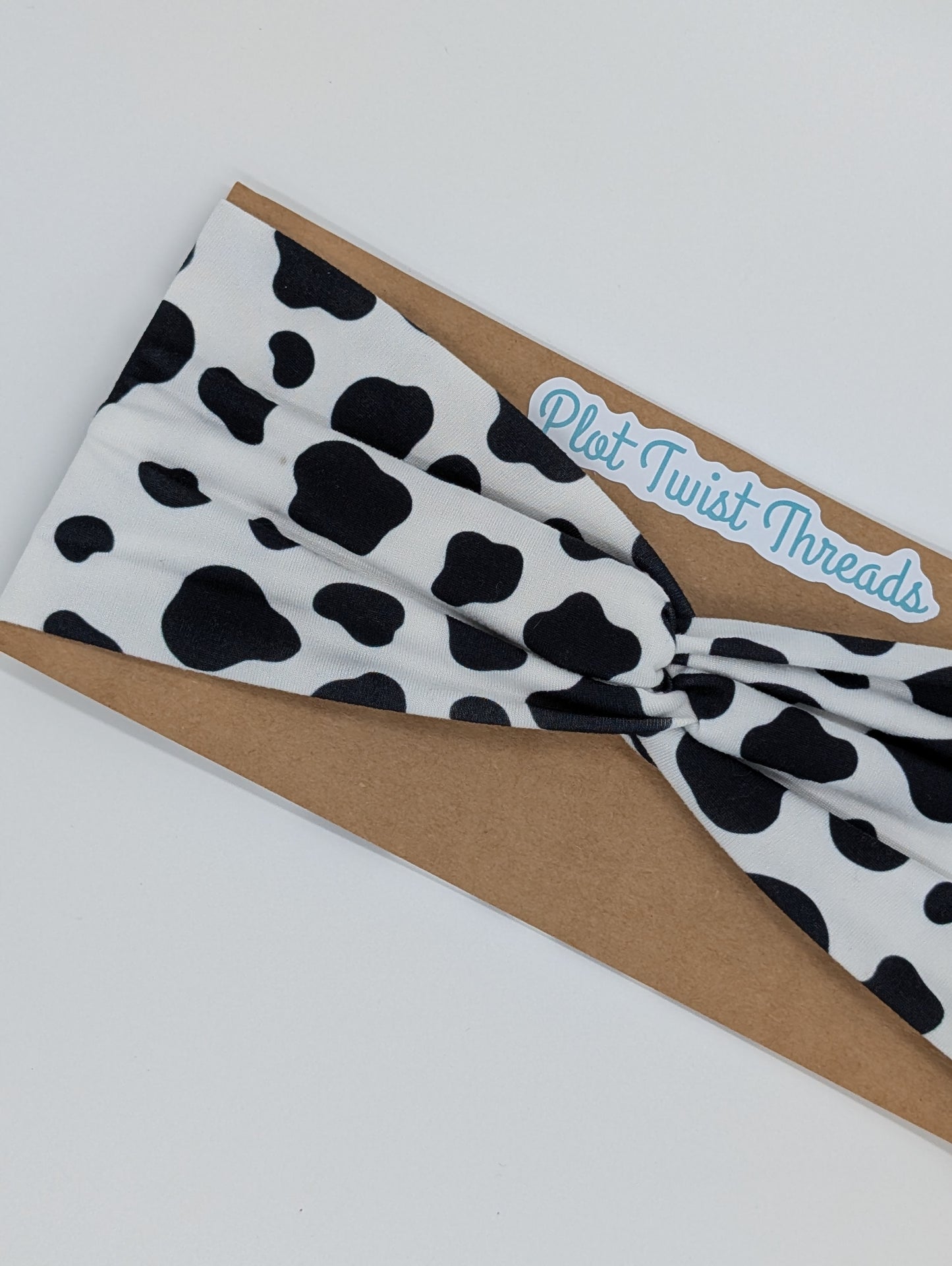 Adult Twist Headband - Cow Print Black and White