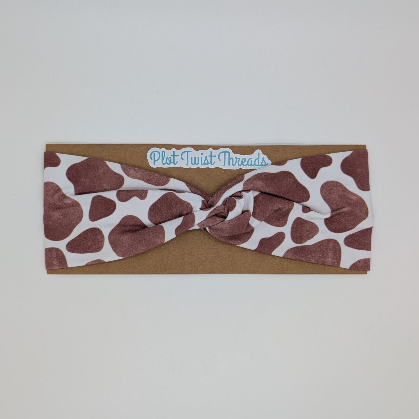 Adult Twist Headband - Cow Print Brown and White