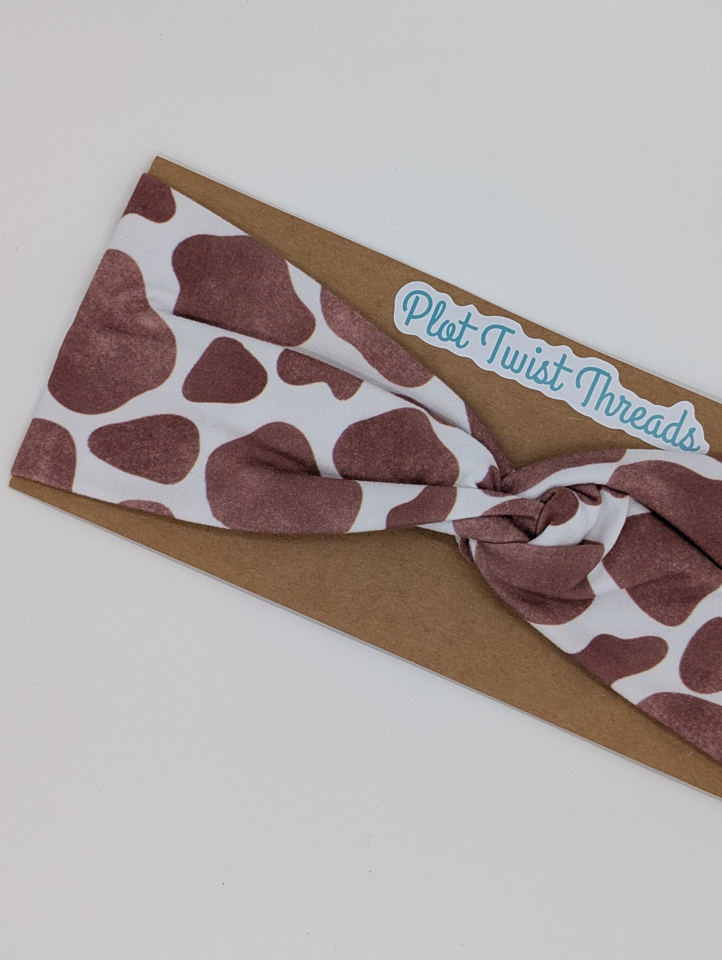 Adult Twist Headband - Cow Print Brown and White