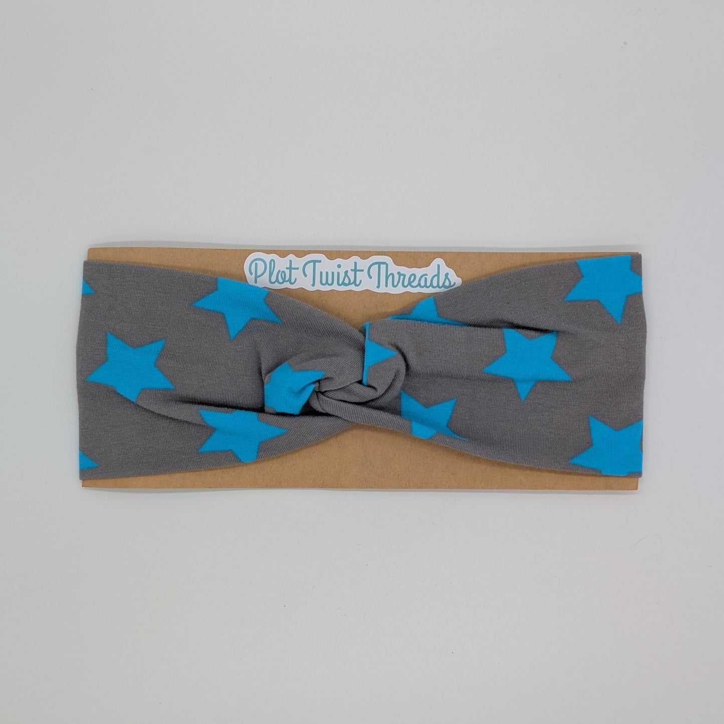 Adult Twist Headband - Blue Stars on Gray