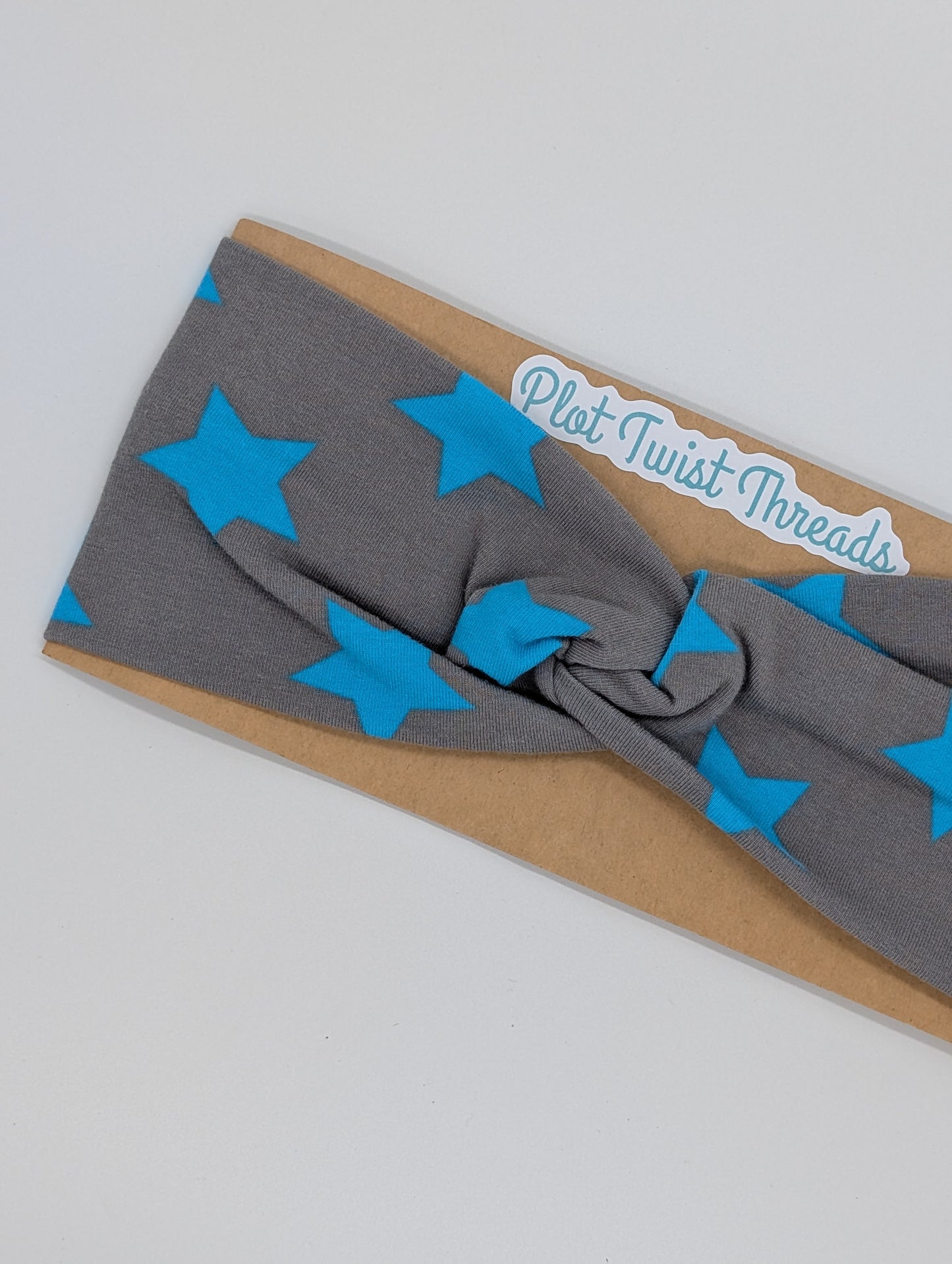 Adult Twist Headband - Blue Stars on Gray