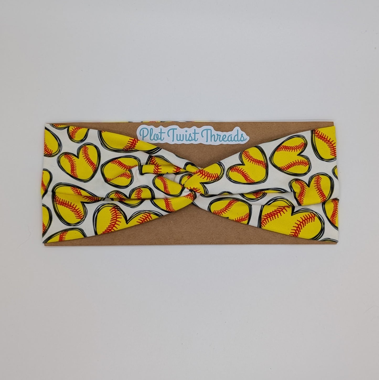 Adult Twist Headband - Softball Hearts