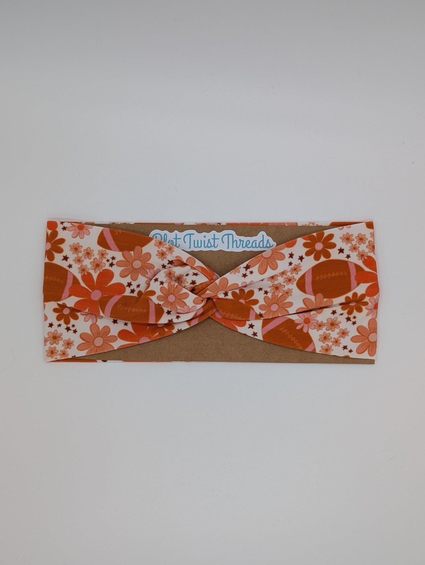 Adult Twist Headband - Footballs and Flowers