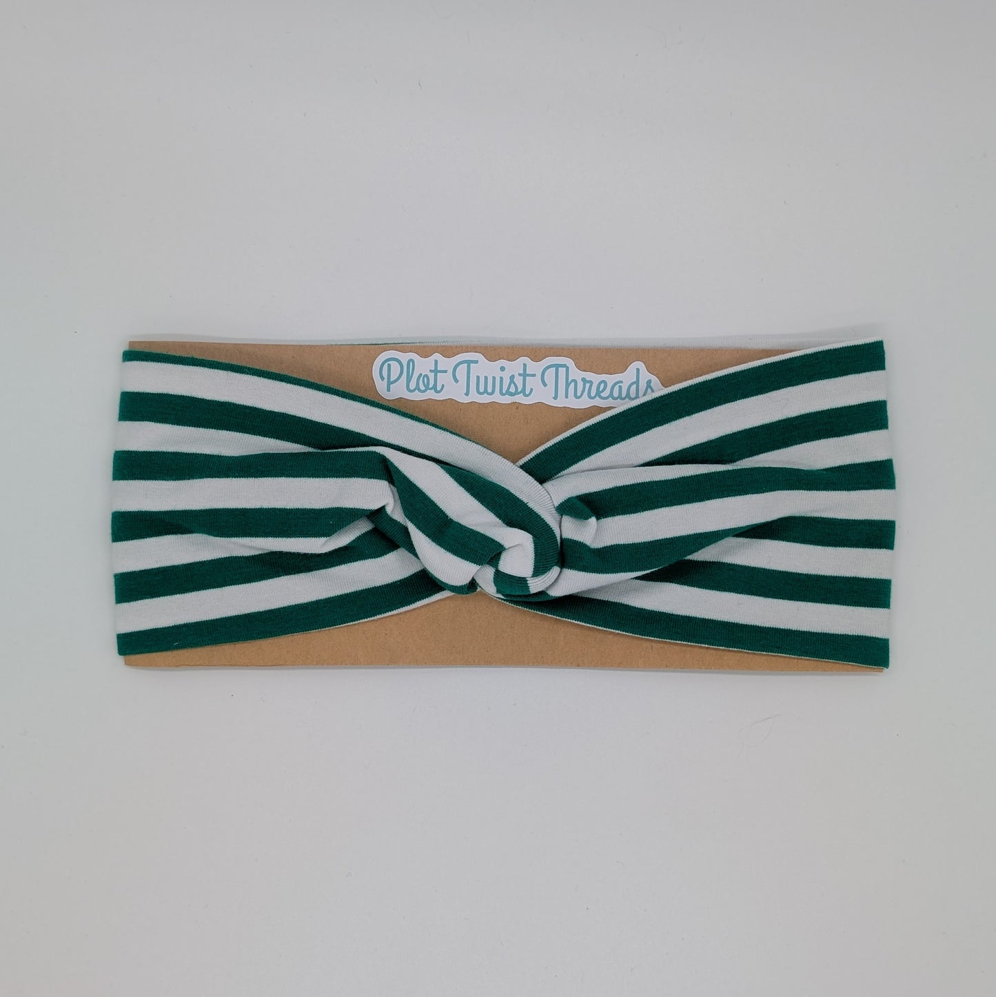 Adult Twist Headband - Green and White Stripes