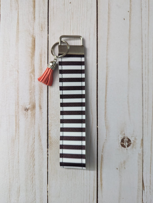 Wristlet Key Fob - Faux Leather Key Fob - Black& White Stripes
