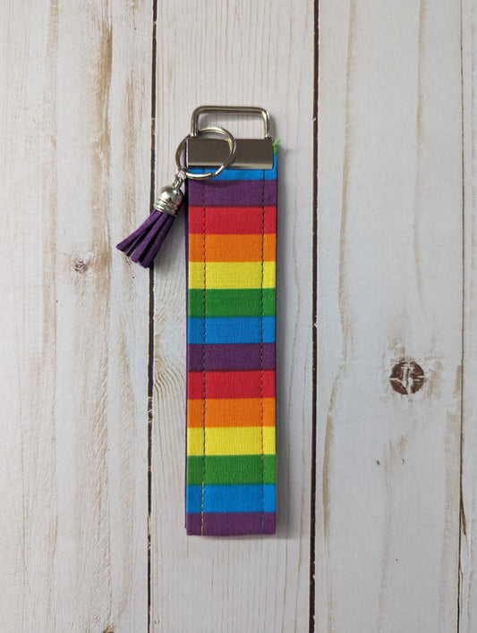 Wristlet Key Fob - Cotton Key Fob - Rainbow Stripes