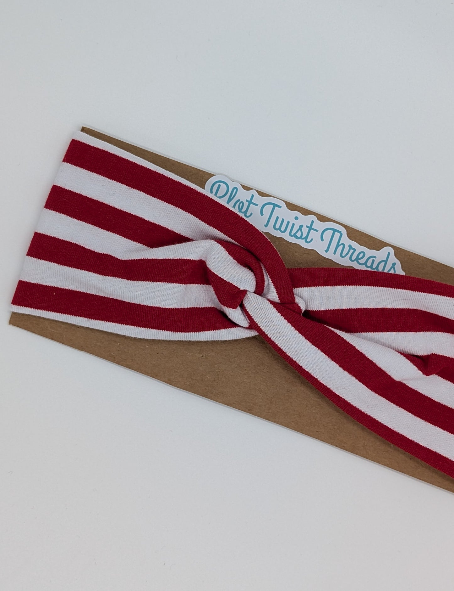 Youth Twist Headband - Red and White Stripes
