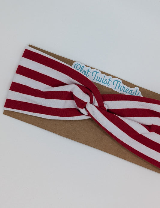 Youth Twist Headband - Red and White Stripes