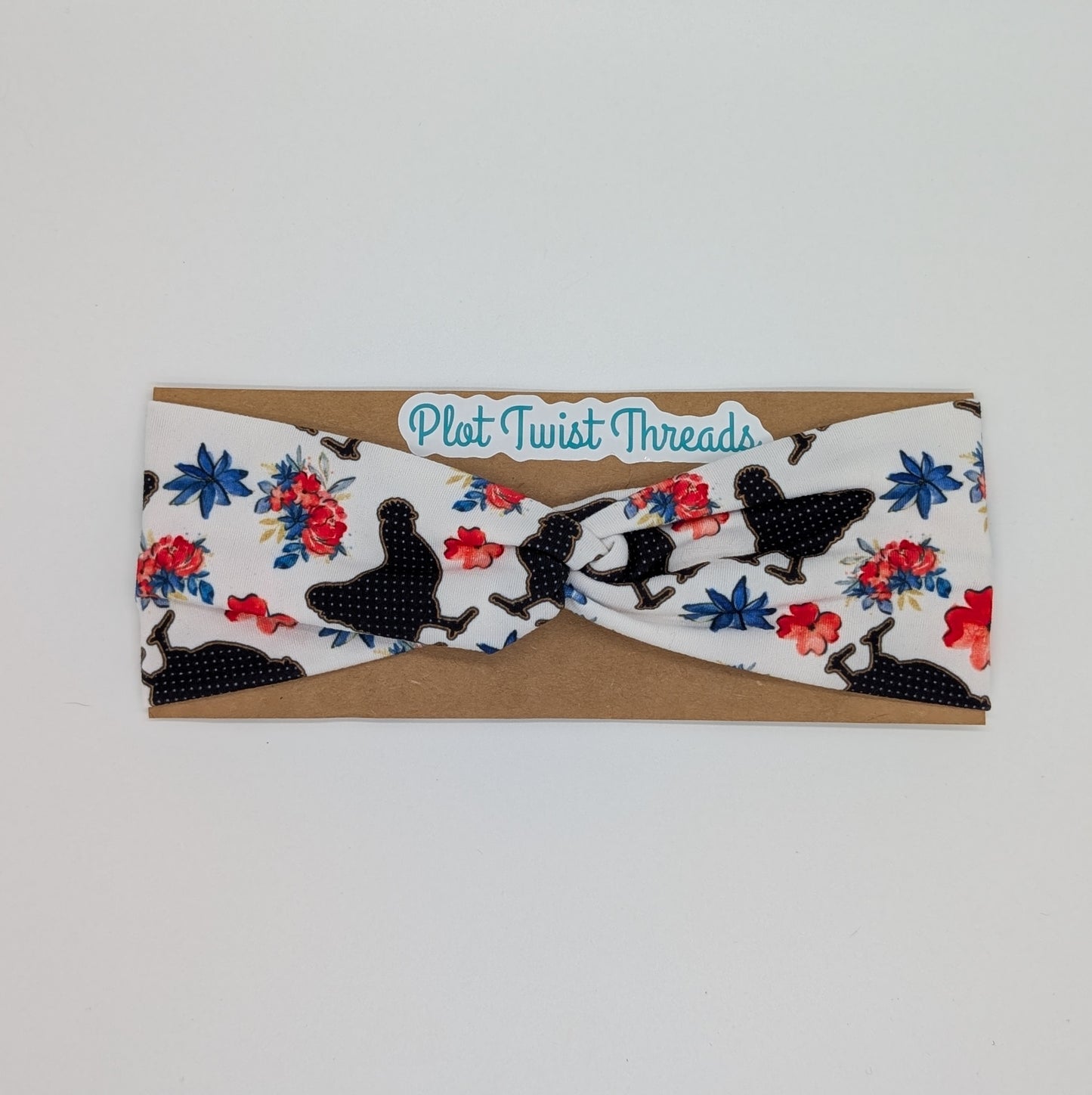 Youth Twist Headband - Floral Chickens