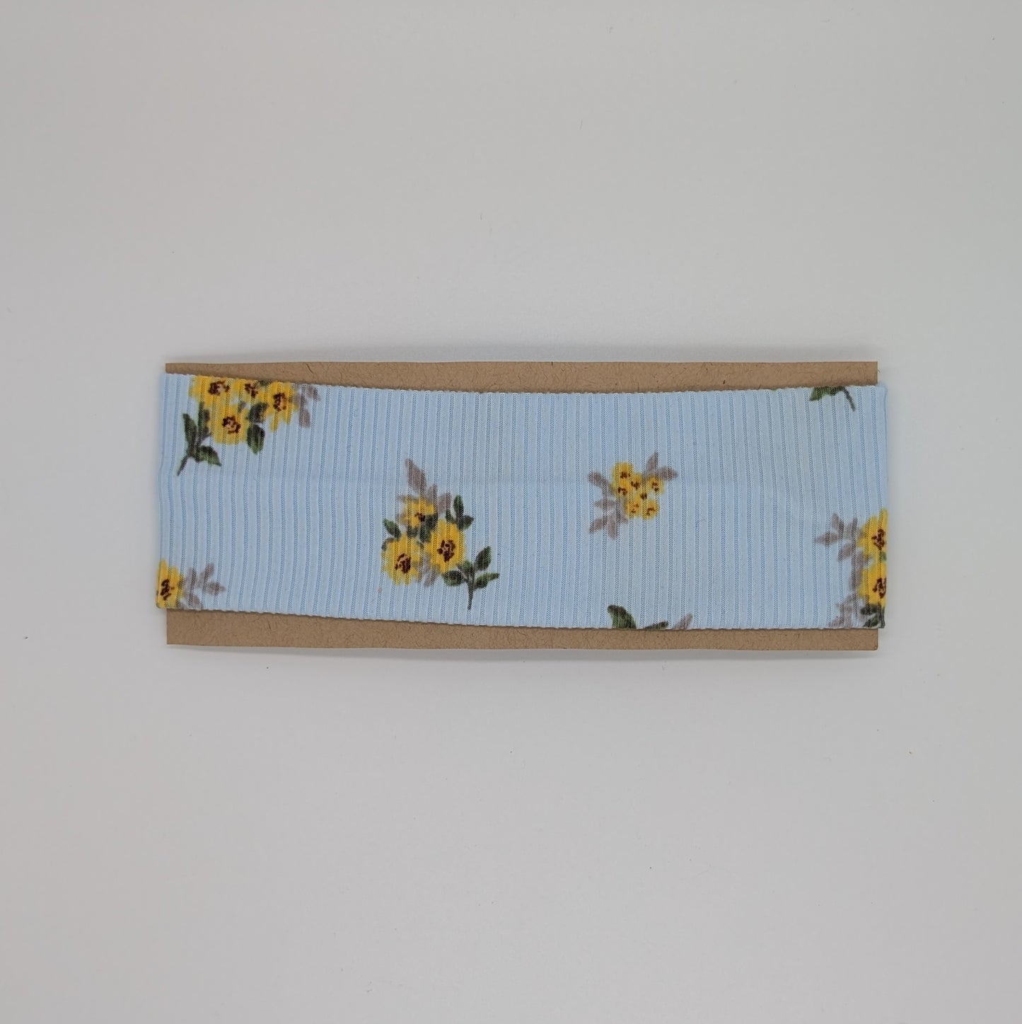 Youth Twist Headband - Rib Knit - Light Blue with Yellow Flowers