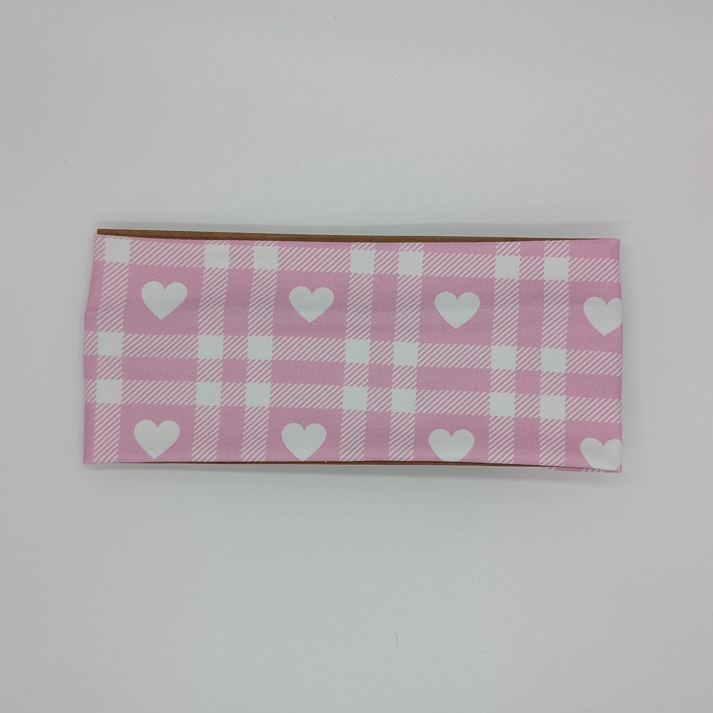 Adult Twist Headband - Pink Gingham with Hearts