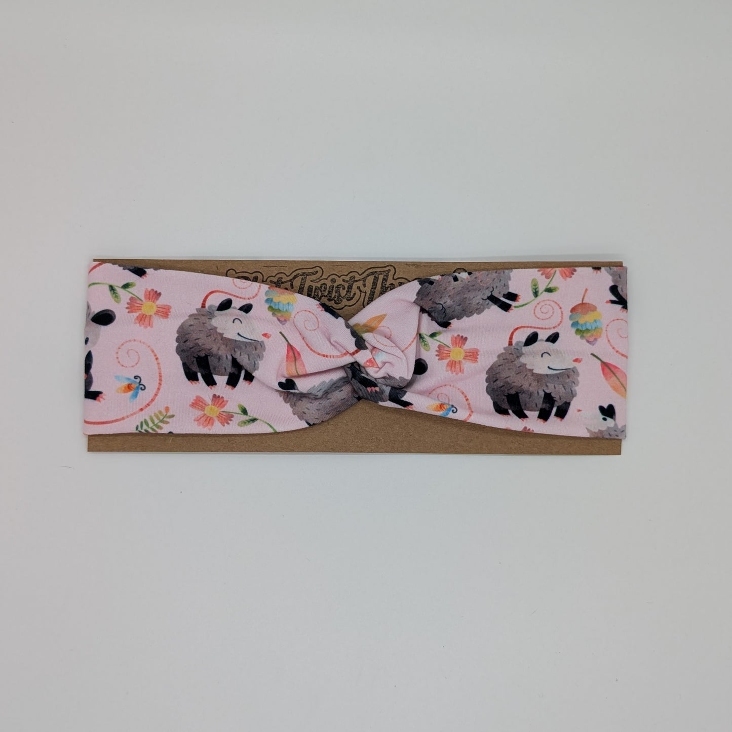 Youth Twist Headband - Possums on Pink