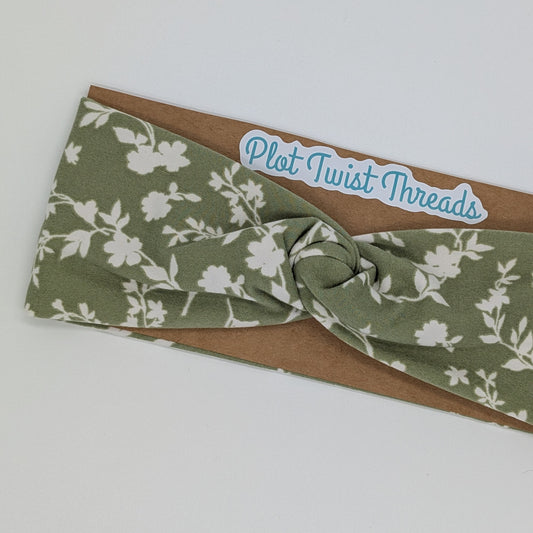Youth Twist Headband - Green Vines