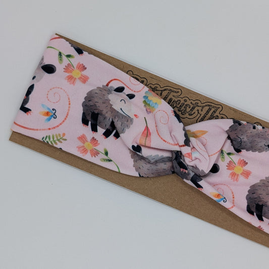 Youth Twist Headband - Possums on Pink