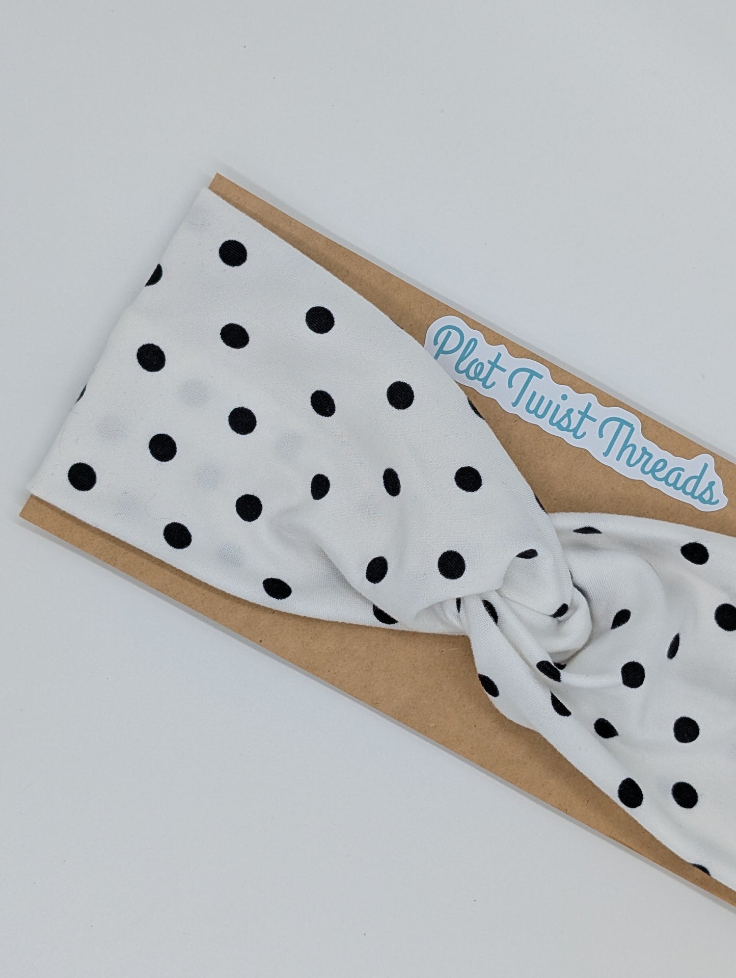 Adult Twist Headband- White/Black Tiny Dot