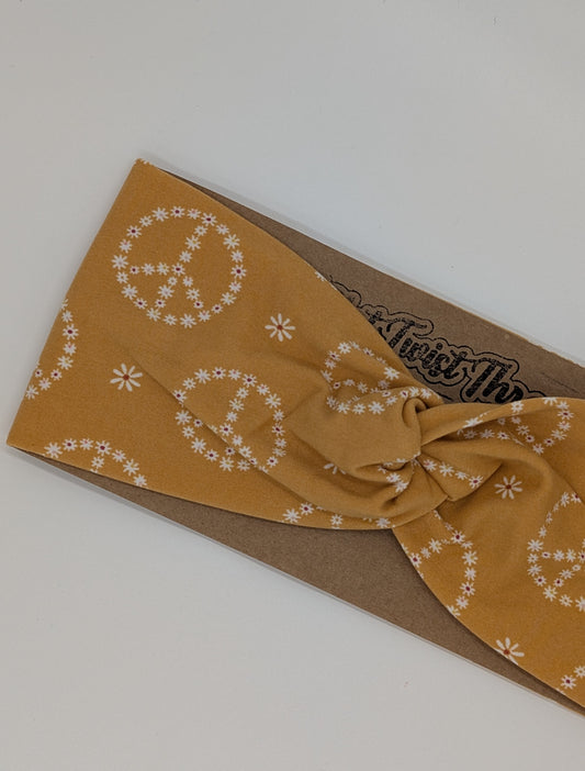Adult Twist Headband - Floral Peace Signs