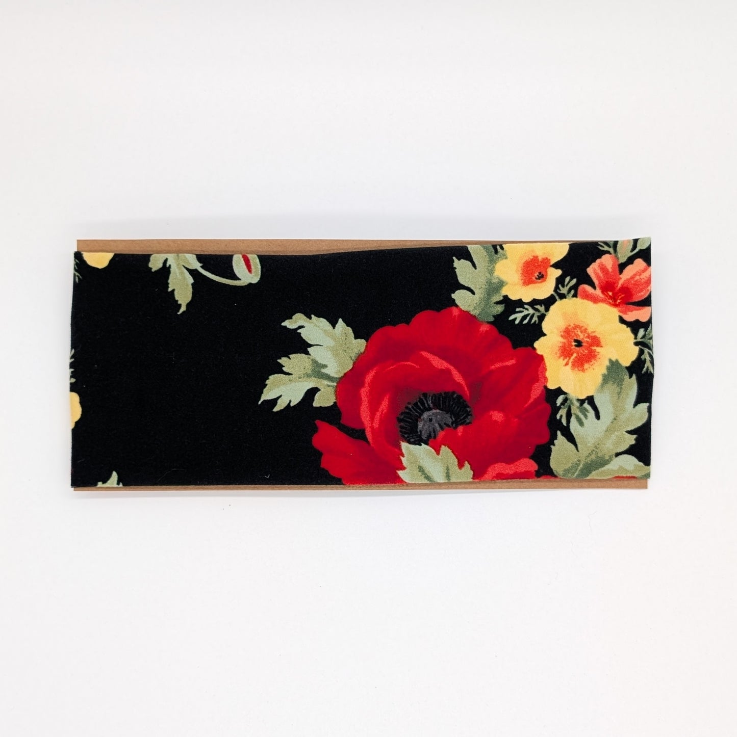 Adult Twist Headband - Red Flowers on Black