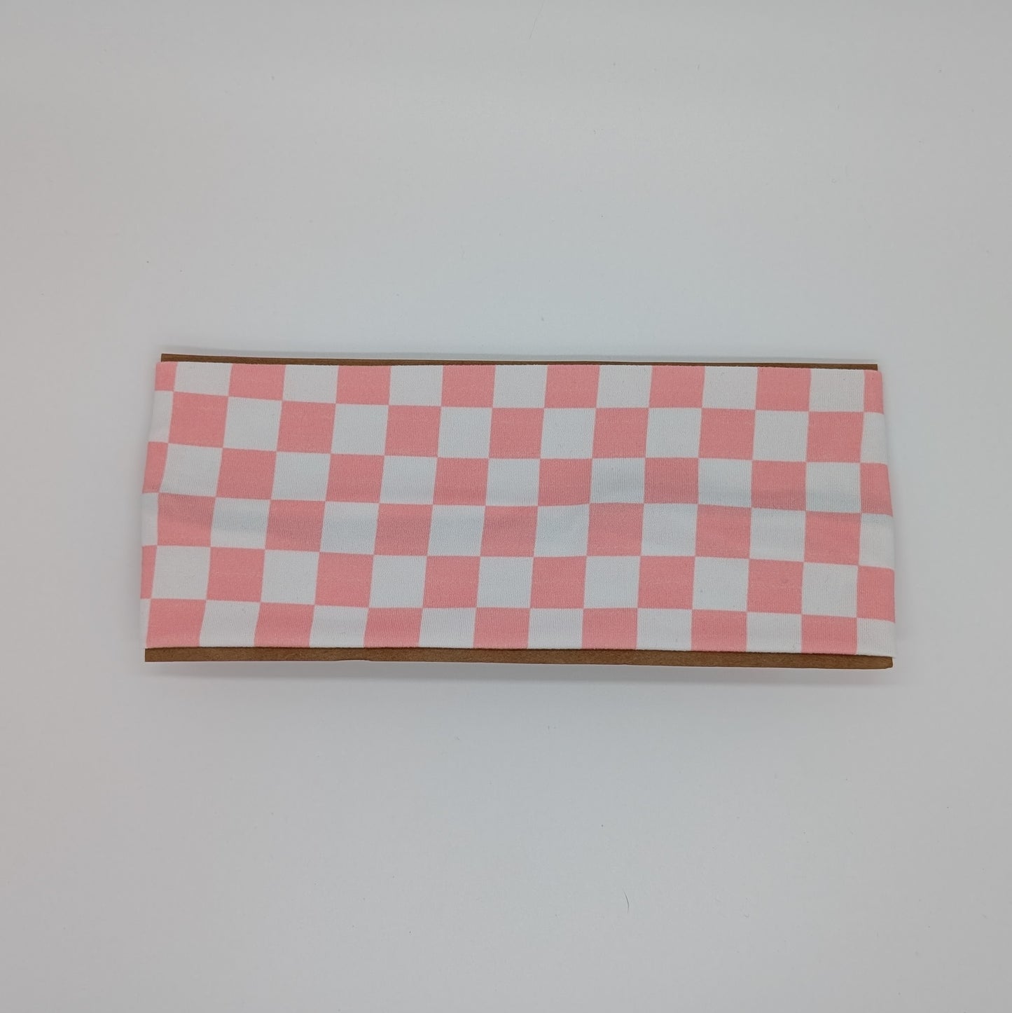 Adult Twist Headband - Checkered Pink and White