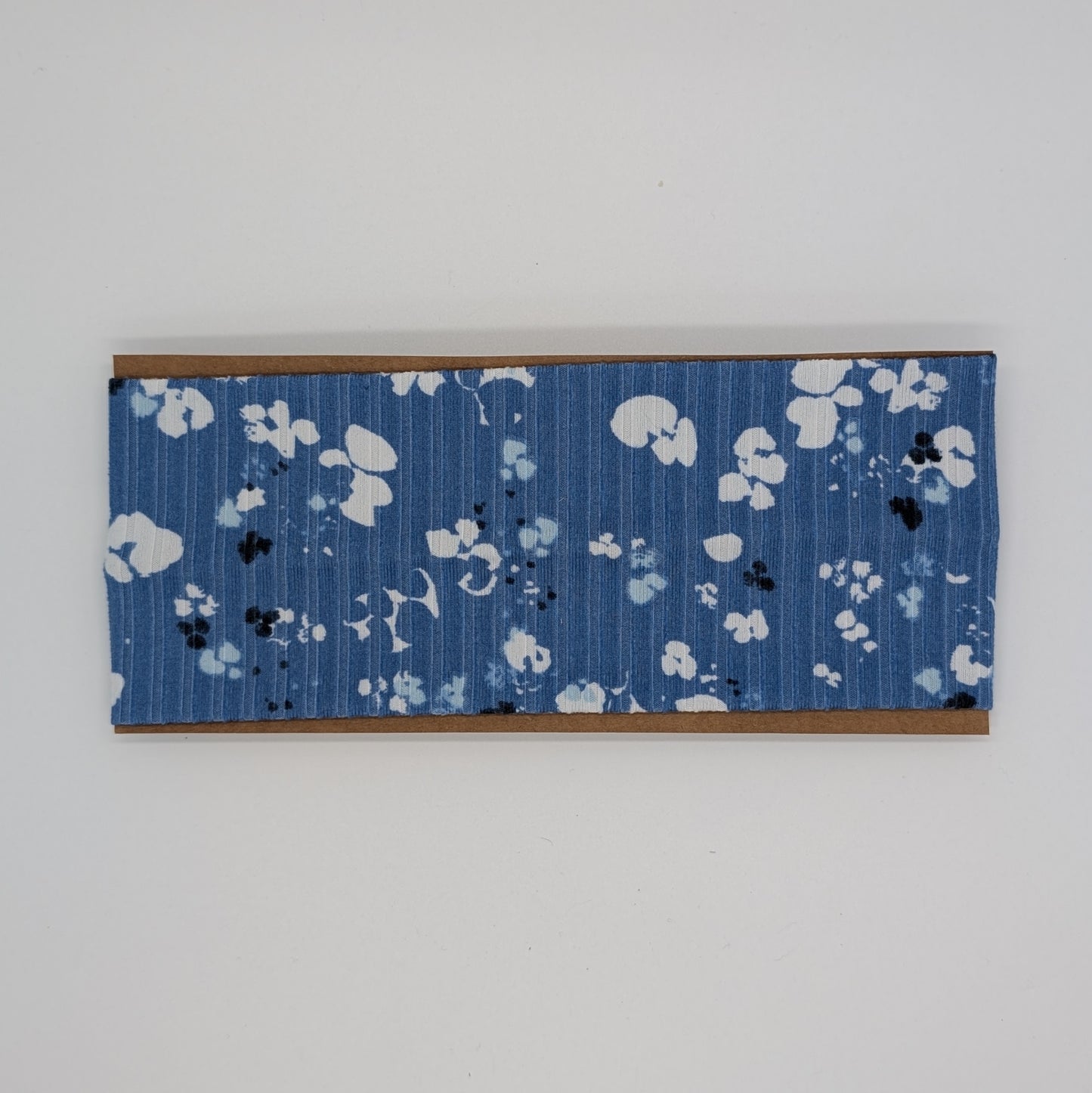 Adult Twist Headband - Rib Knit - Blue with White Flowers