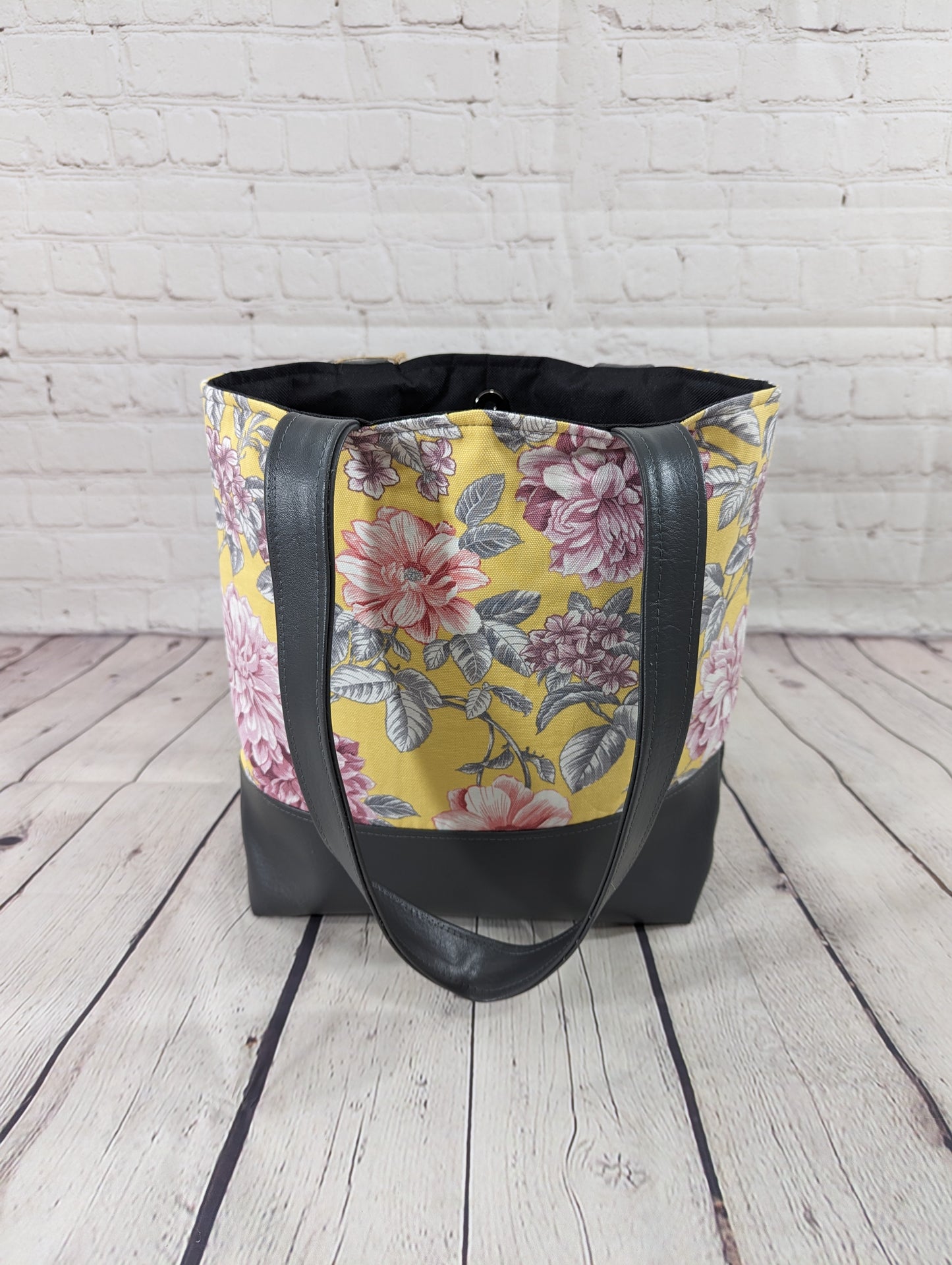 Tote Bag - Purse - Shoulder Bag - Cotton Canvas with Vinyl Tote - Yellow Floral