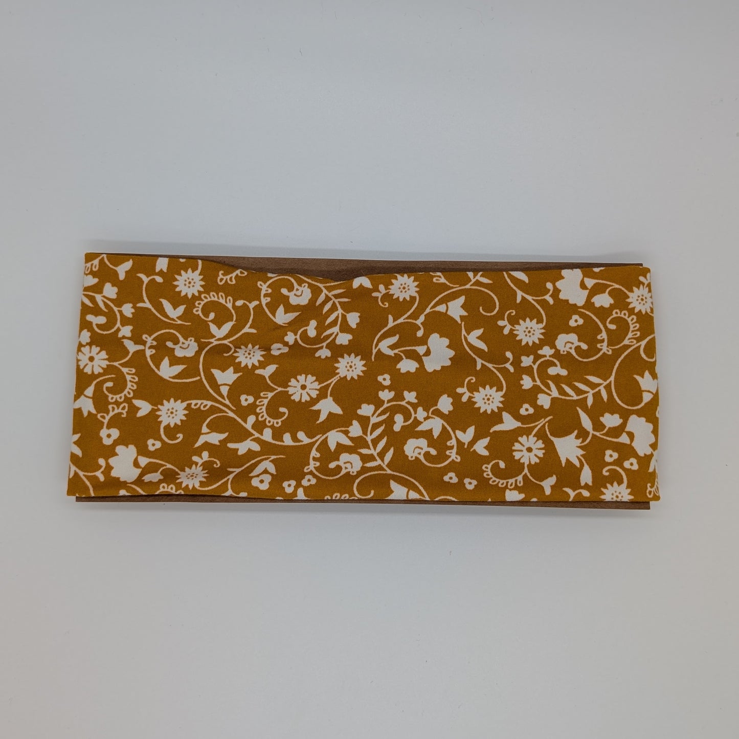 Adult Twist Headband - Mustard with White Vines