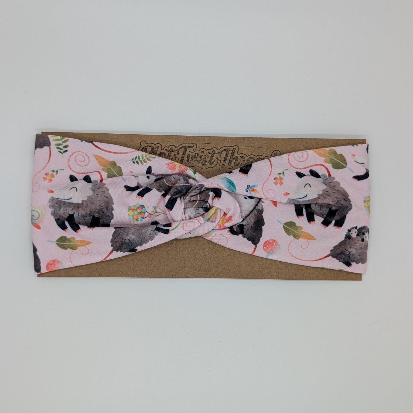 Adult Twist Headband - Possums on Pink