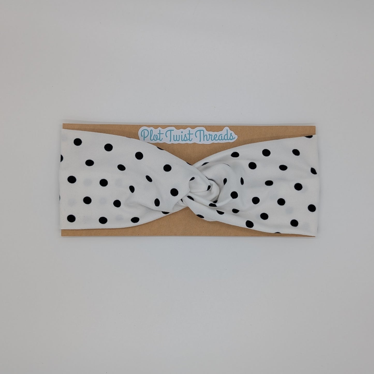 Adult Twist Headband- White/Black Tiny Dot