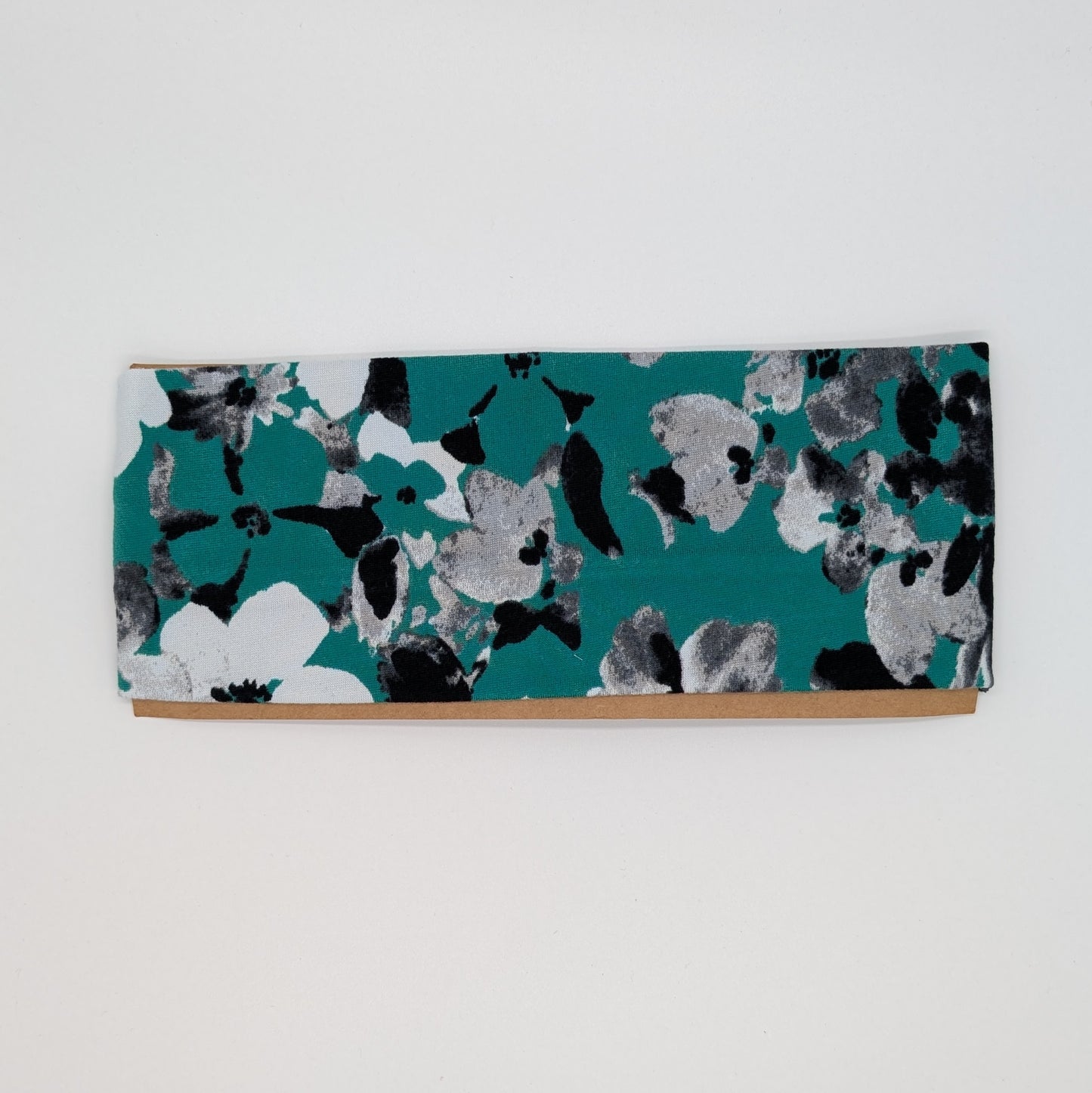 Adult Twist Headband - Green w/ Black & White Flowers