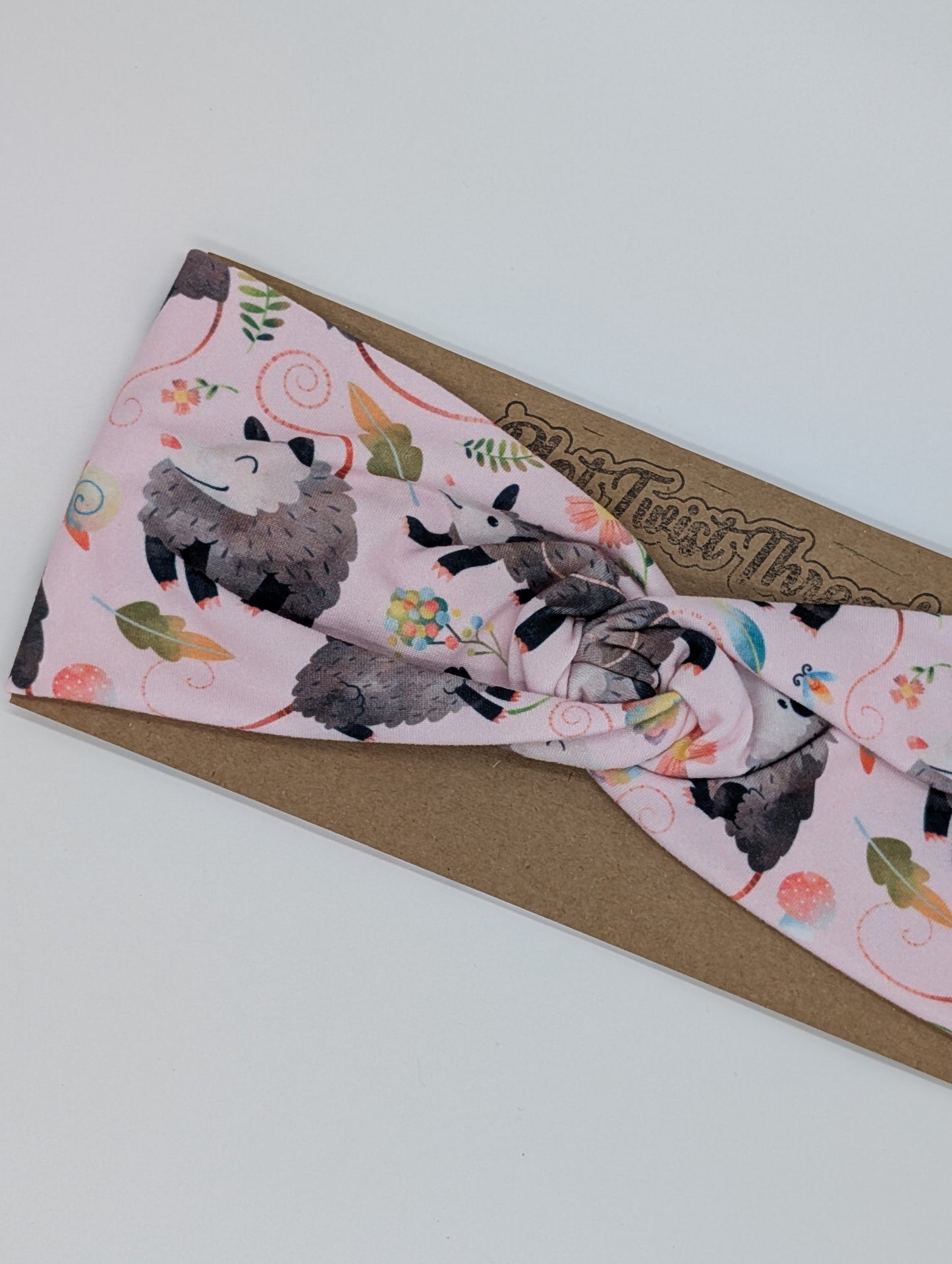 Adult Twist Headband - Possums on Pink